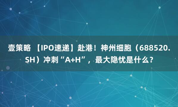 壹策略 【IPO速递】赴港！神州细胞（688520.SH）冲刺“A+H”，最大隐忧是什么？